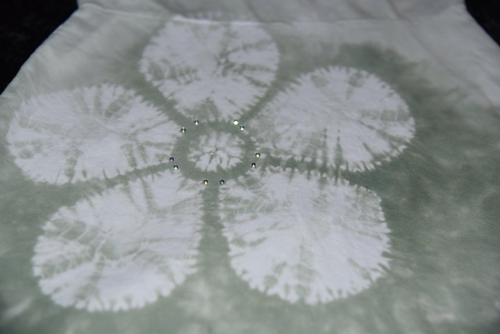 Split sleeve tie-dye dress (4) - Sage green flower with rhinestones