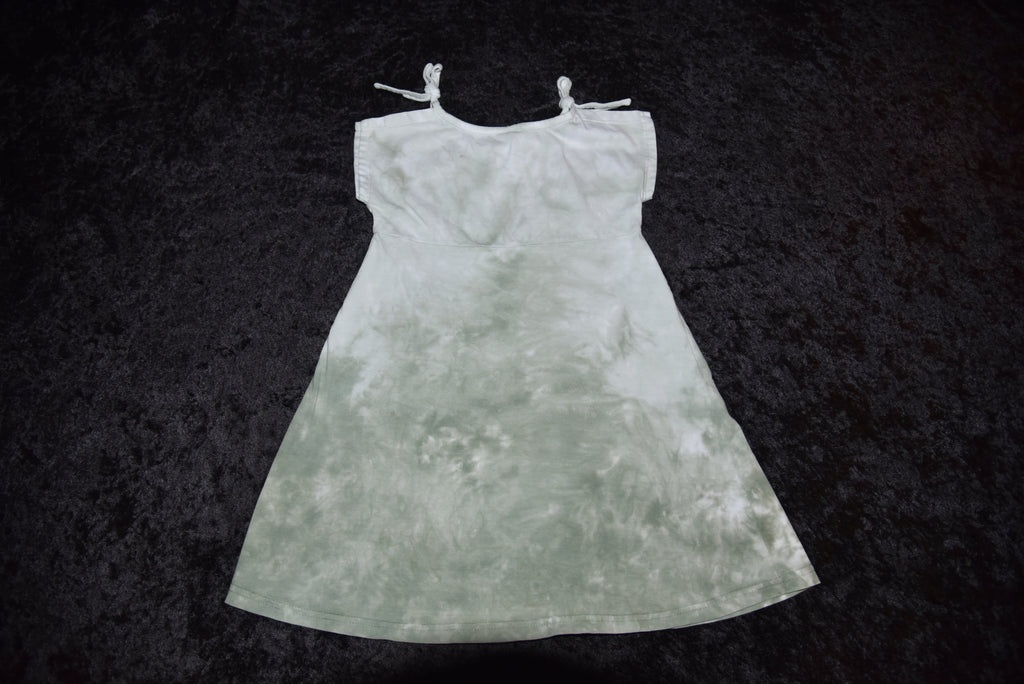 Split sleeve tie-dye dress (4) - Sage green flower with rhinestones