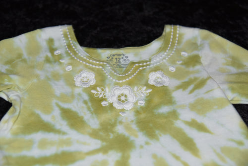12mo Bell-sleeved Shirt - Green Spiral