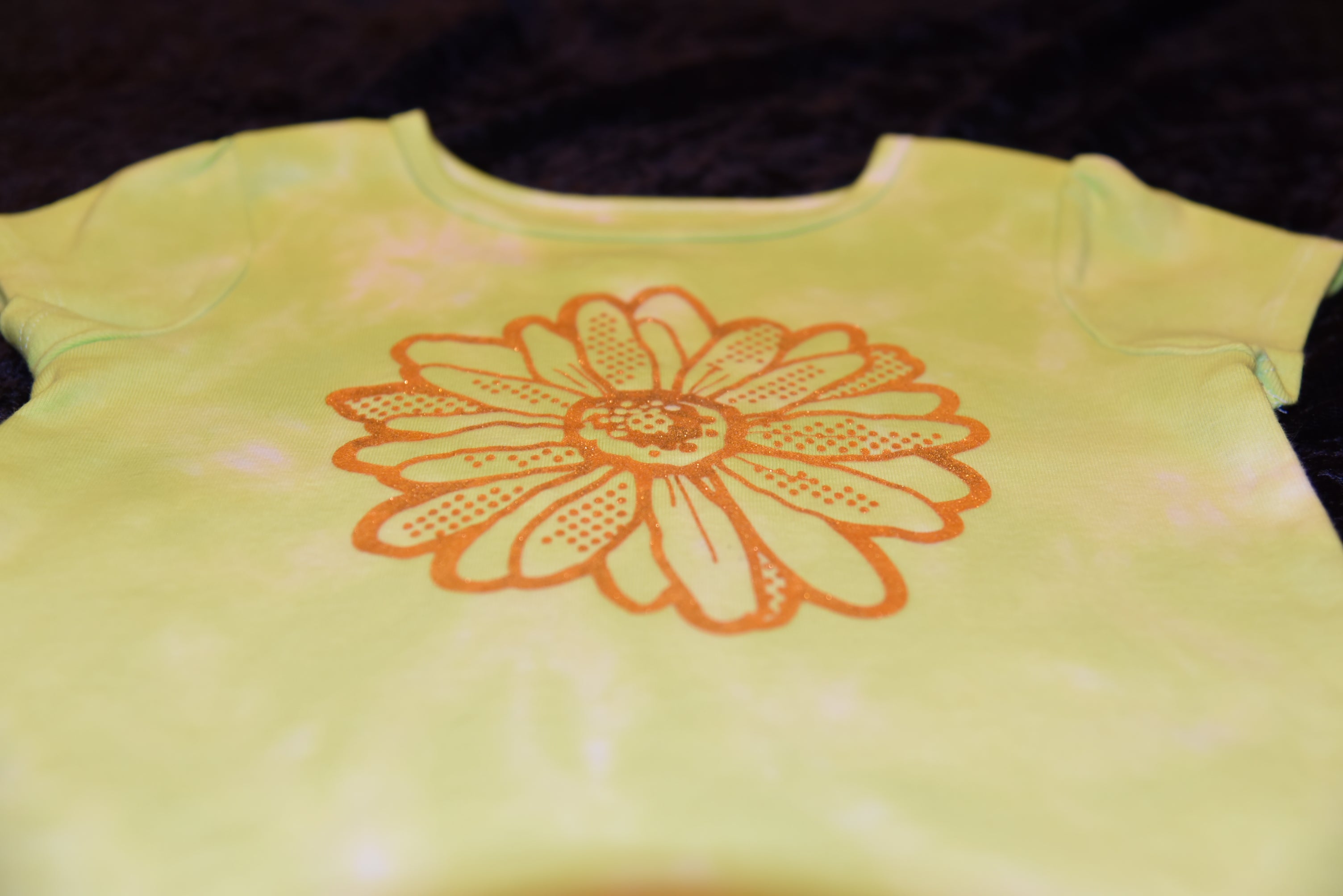 Youth Size 6 Gold-Sparkle Flower shirt - Lime Green