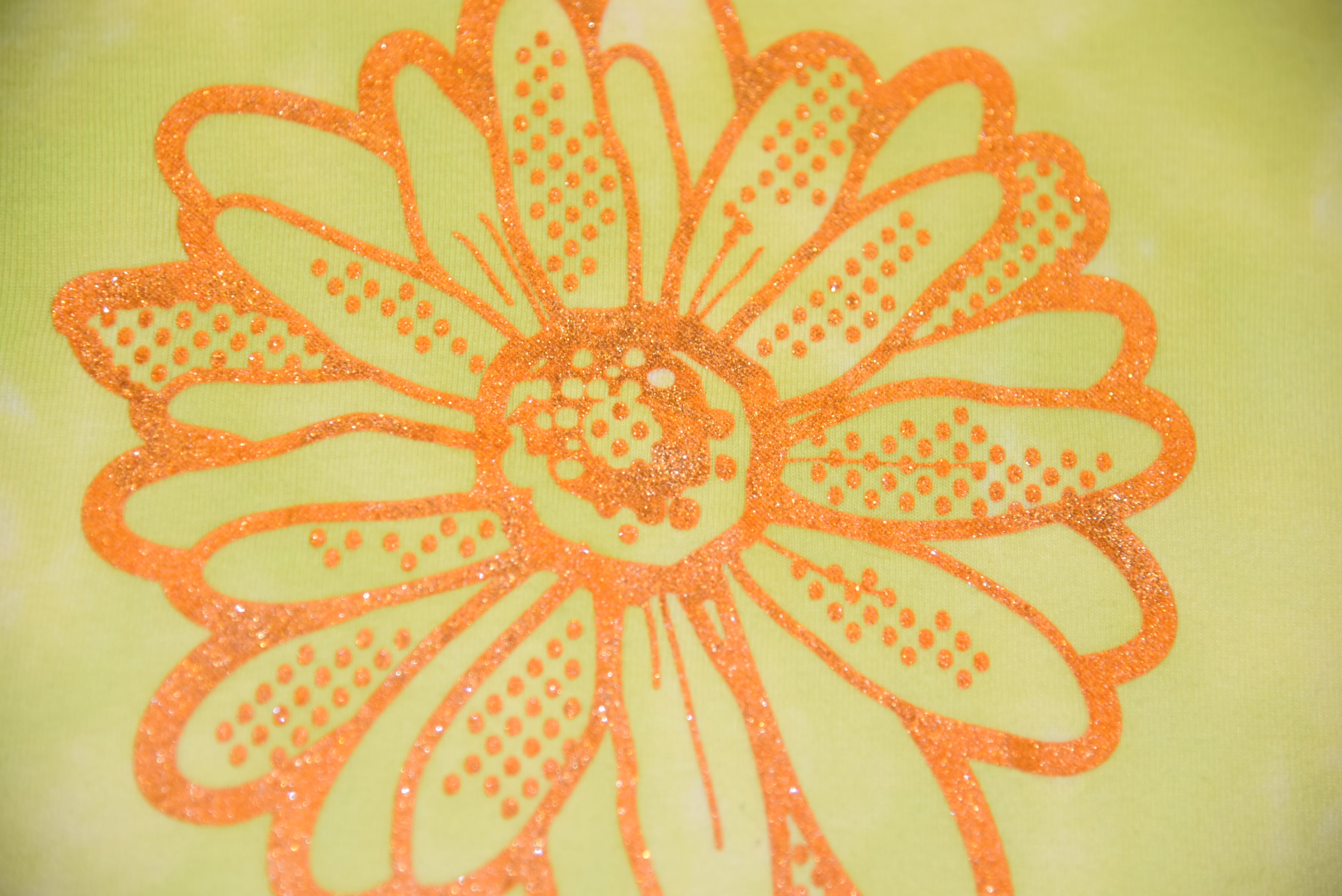 Youth Size 6 Gold-Sparkle Flower shirt - Lime Green
