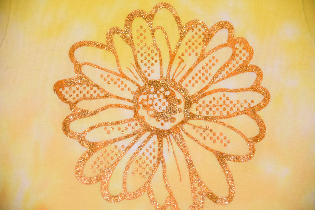 Youth Size 6 Gold-Sparkle Flower shirt - Yellow & Orange
