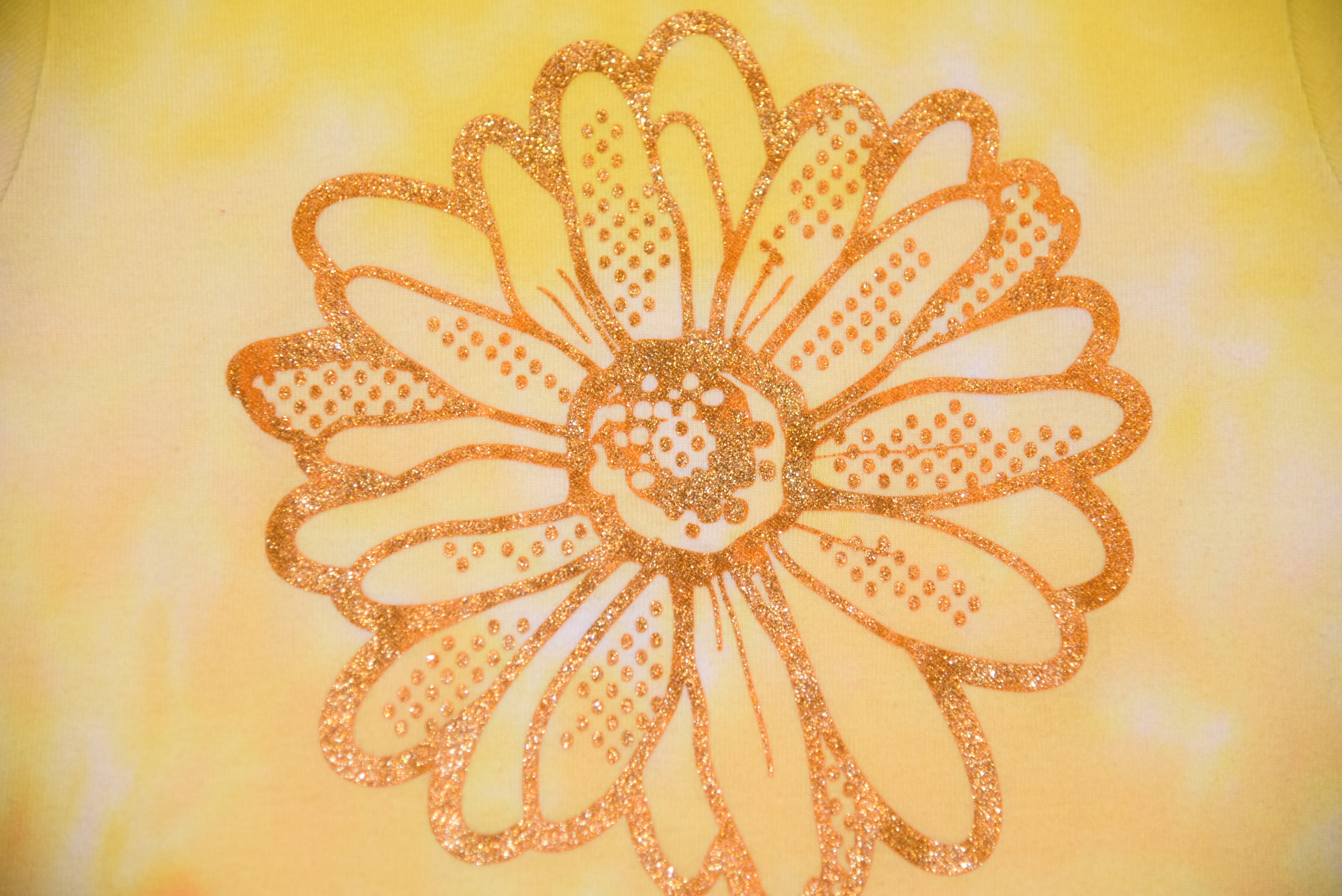 Youth Size 6 Gold-Sparkle Flower shirt - Yellow & Orange