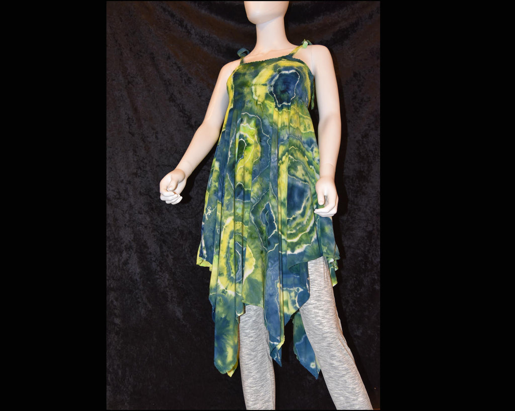 M - Women's Festival Skirt/Dress - Blue Green Geode Pattern