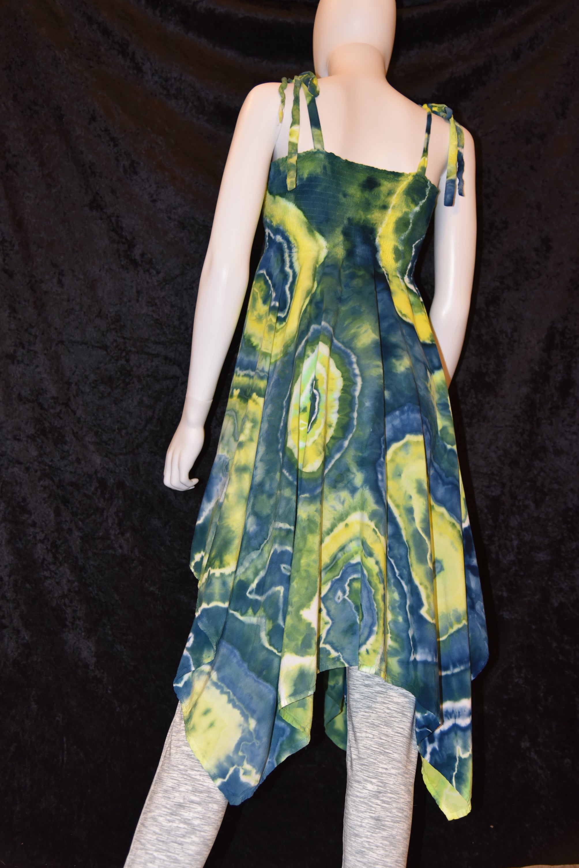 M - Women's Festival Skirt/Dress - Blue Green Geode Pattern