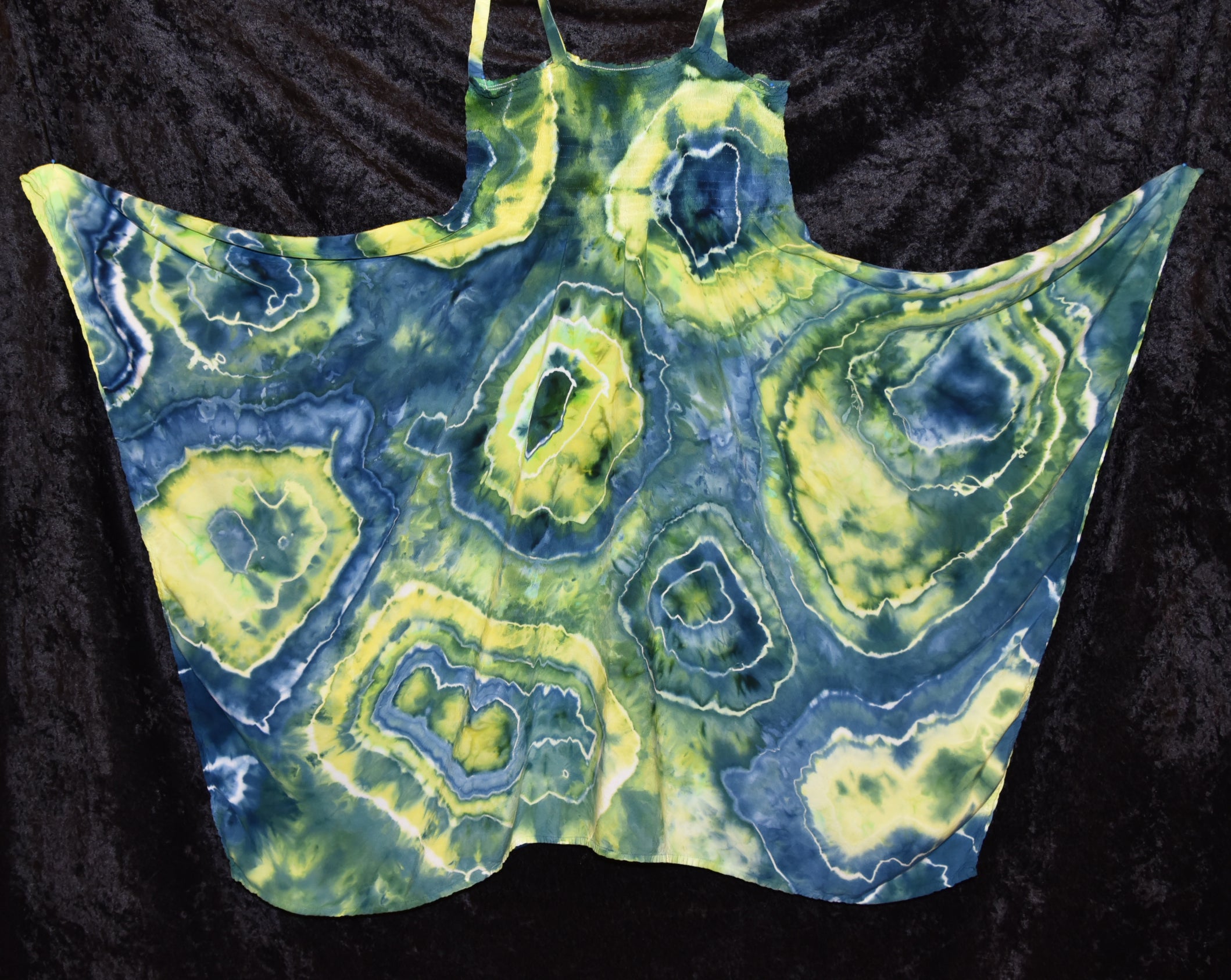 M - Women's Festival Skirt/Dress - Blue Green Geode Pattern
